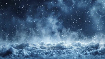 Glistening snowflakes dance with shimmering stars against a cosmic winter sky, merging seamlessly into a digital canvas.