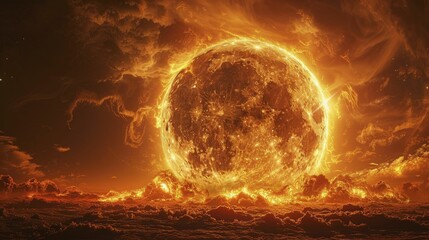 Solar Flare and Full Moon, A Cosmic Convergence on a Midsummer Night. - obrazy, fototapety, plakaty