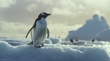 Fototapeta premium Penguins and Icebergs, The Playful Life in Winter's Realm