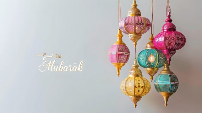 A colorful Eid poster background with the text  Eid Mubarak