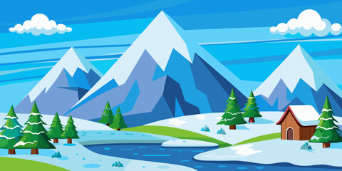 Fototapeta na wymiar vector illustration capturing the tranquility of a serene mountain landscape snow in winter