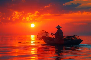 Zelfklevend Fotobehang boat at sunset © hoan