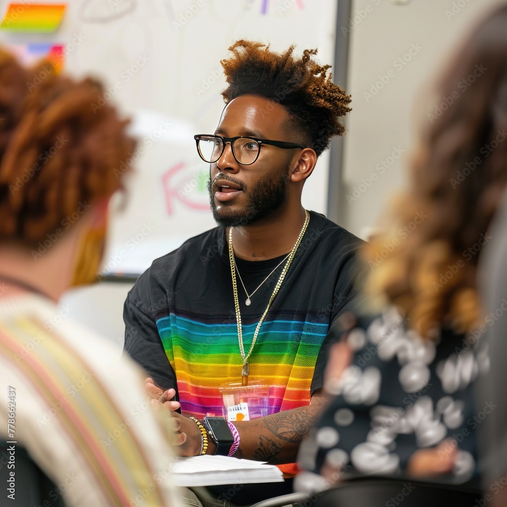 Poster An employee participating in a diversity training workshop, discussing inclusion strategies. 