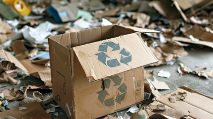 Cardboard box featuring a recycling symbol