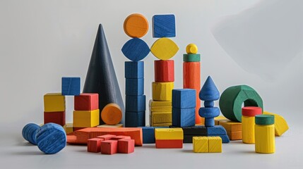 Wooden building blocks. Educational toys for the development of motor skills. - obrazy, fototapety, plakaty