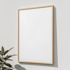 Maqueta de marco en blanco colgado en la pared. Maqueta de marco minimalista. Maqueta de marco para exhibir ilustraciones, pinturas, arte, posters