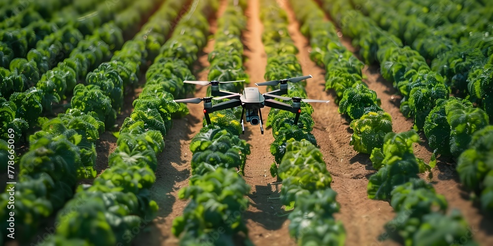 Poster aerial view of modernized smart farming with precision automation and sustainable practices
