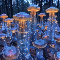 Bioluminescent fungi on an alien world action cam - obrazy, fototapety, plakaty