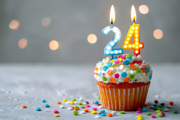 Birthday cupcake with number twenty-four candle