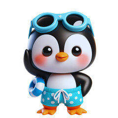 Cute penguin collection wear swimming suit  in summer png.