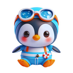Cute penguin collection wear swimming suit  in summer png.
