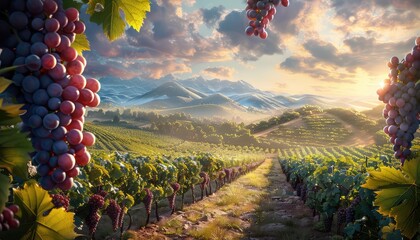 Vineyard Harvest, Grapes being harvested in a picturesque vineyard setting, celebrating the bounty...