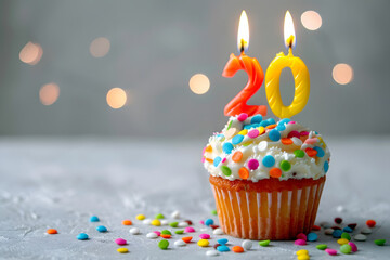 Birthday cupcake with number twenty candle