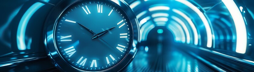 Clock in abstract tunnel showcasing concept of relativity