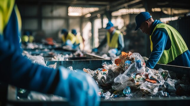 Workers sorting recyclable materials in recycling facility highlighting the significance of waste management