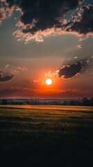 Obraz premium Solar eclipse casting over American heartland, soft light, panoramic, serene