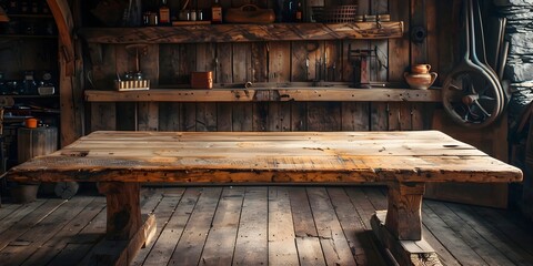Reclaimed oak rustic barn Table Setting Organic Product Display with Copy Space
