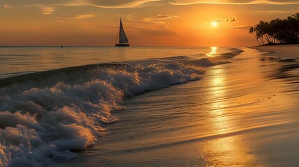 Serene Sunset Oasis by the Ocean./n