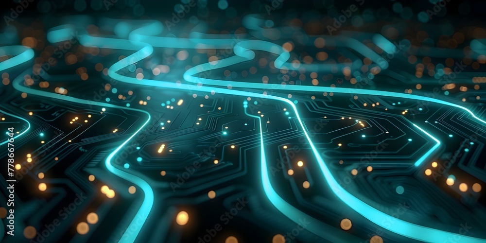 Aufkleber neon pathways of technological interconnectedness visualizing the flow of digital information