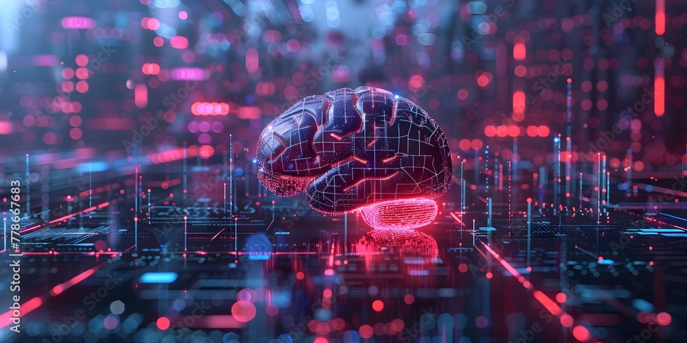 Poster artificial intelligence concept with a captivating digital brain highlighting the boundless potentia