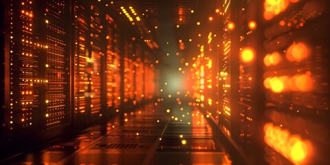 Silhouettes of Glowing Data Centers Representing Modern Communication Hub - Powered by Adobe