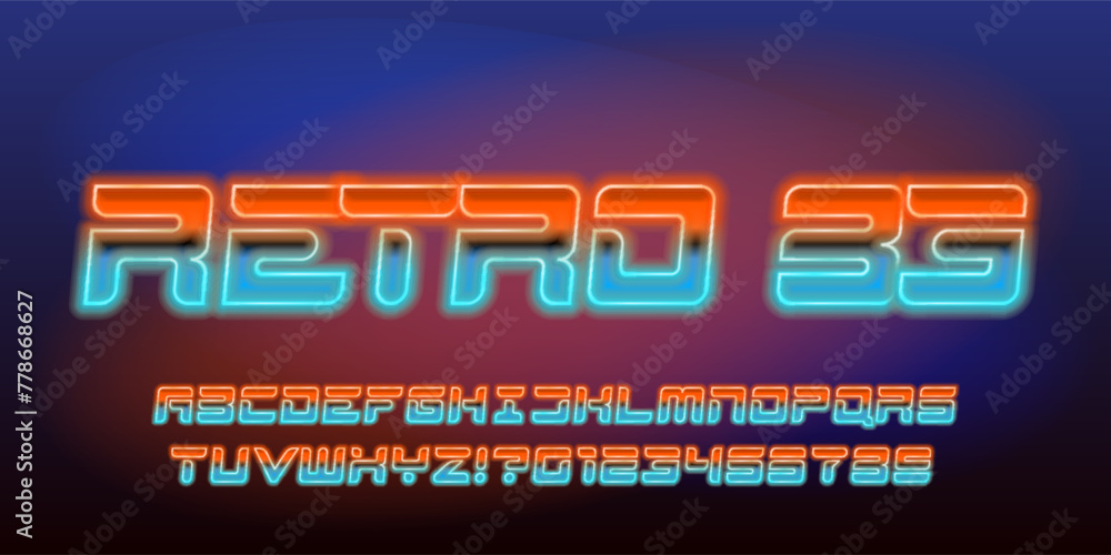 Fototapete retro 83 alphabet font. 80s style glowing neon letters and numbers. stock vector typescript for your