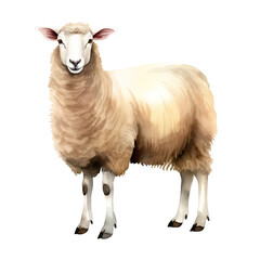 Fototapeta premium AI-generated watercolor cute Sheep clip art illustration. Isolated elements on a white background.