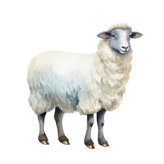 Fototapeta premium AI-generated watercolor cute Sheep clip art illustration. Isolated elements on a white background.