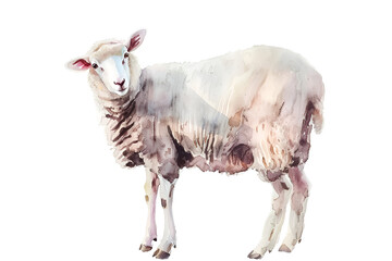 a watercolor painting of a sheep on white background for eid ul adha . Eid ul-Adha Sheep Watercolor Painting on White Background