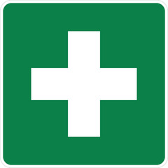 Isolated green rectangle label of medical first aid kit, printable sign