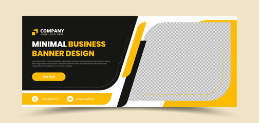 Dark yellow modern social media and web cover banner template with abstract shape and image holder