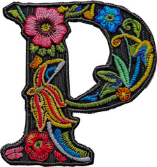 Embroidery patch of the letter 'P' cut out on transparent background
