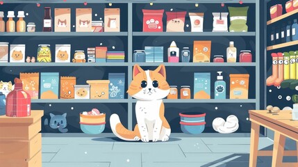 Cozy Pet Supply Shop with Shelves of Toys Food and Grooming Essentials for Furry Friends - obrazy, fototapety, plakaty