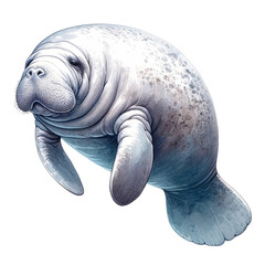 Gentle Giant of the Seas,Manatee in Tranquil Watercolor Underwater Clipart