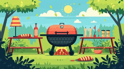 Summertime Backyard Barbecue Gathering with Family and Friends Cooking Up Delicious Grilled Fare and Enjoying Outdoor Leisure Activities
