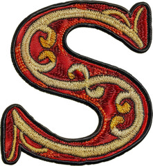 Obraz premium Embroidery patch of the letter 'S' cut out on transparent background