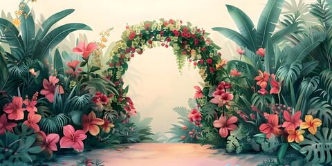 A Lush Floral Archway Inviting Visitors into a Botanical Garden Wonderland
