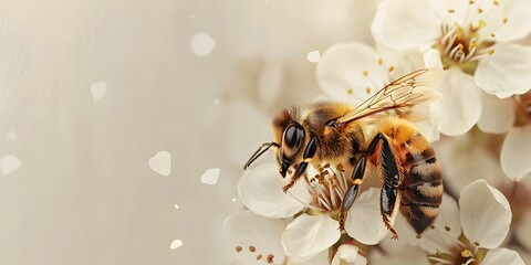 Hardworking Honeybee Pollinating Vibrant Flowers a Crucial Part of the Delicate Ecosystem s Balance - obrazy, fototapety, plakaty