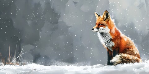 Fototapeta premium Captivating Fox in Moment of Stillness Amid Snowy Landscape Embodying Cunning and Resilience of Wildlife