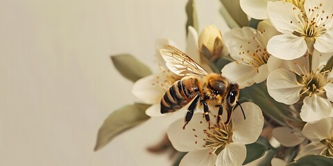 Hardworking Honeybee Pollinating Vibrant Flowers a Vital Player in Ecosystem Balance - obrazy, fototapety, plakaty