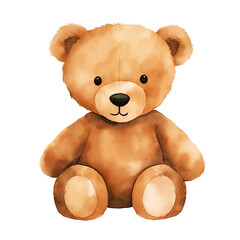 Fototapeta premium AI-generated watercolor cute Teddy bear sitting clip art illustration. Isolated elements on a white background.