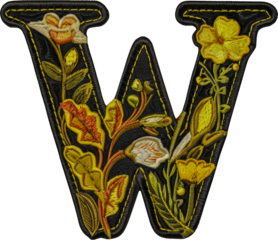 Embroidery patch of the letter 'W' cut out on transparent background