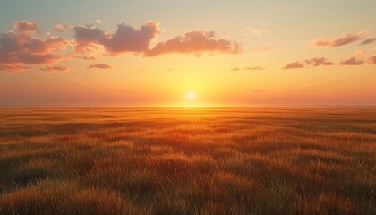 Prairie Sunset, Endless grasslands bathed in the warm glow of the setting sun, evoking feelings of freedom and tranquility - Powered by Adobe