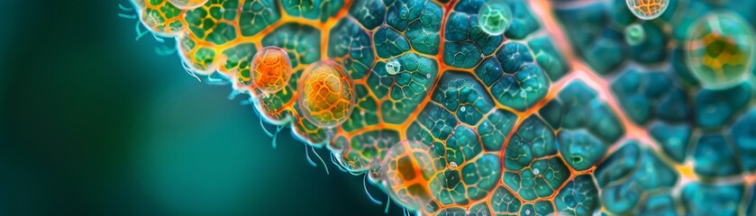 World of chlorophyll cells within a leaf - obrazy, fototapety, plakaty