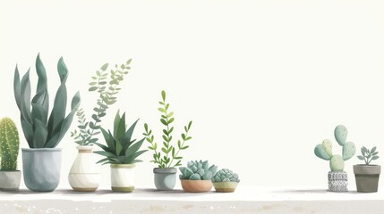 Still life composition with plants in a deco style against a white background