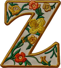 Embroidery patch of the letter 'Z' cut out on transparent background