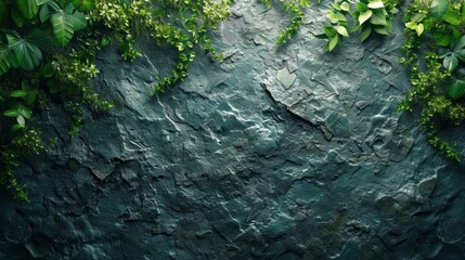 a close up of a rock wall with green plants growing on the side of it and a green plant growing on the side of the wall. - obrazy, fototapety, plakaty