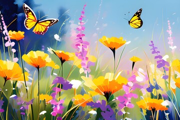 Fototapeta na wymiar -a-meadow-bursts-with-the-vibrant-hues-of-yellow-santolina-flowers-while-butterflies-dance-in-the-w (1)