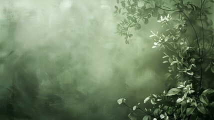 Morning Mist in Green Forest with Sky and Grunge Texture
