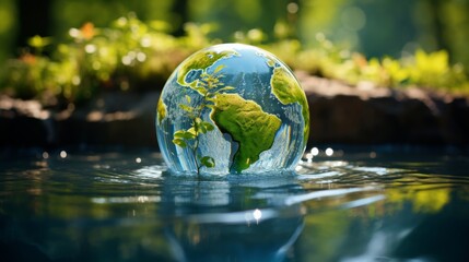 Earth replica made of water representing conservation and protection of nature - obrazy, fototapety, plakaty